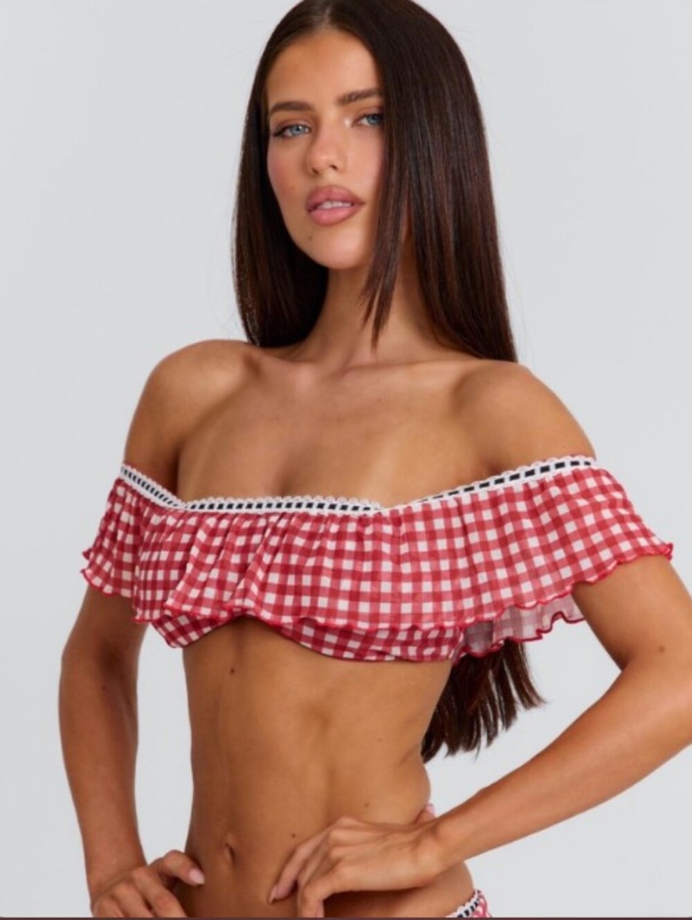 Red Gingham High-Low 2pc Ruffle Skirt Set🌸🩷🔥🔥🔥 - Picture 3 of 13